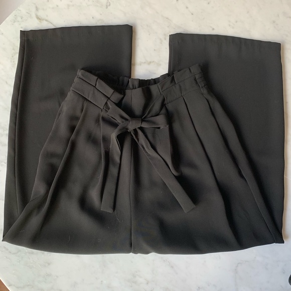D Zara | Black Wide Leg Pants Tie Waist Belt XS - Picture 3 of 5